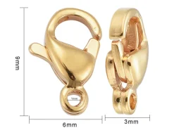 Lot de 10 fermoirs mousquetons - Doré à l'or fin 24K - éco pack - 9 x 6 mm