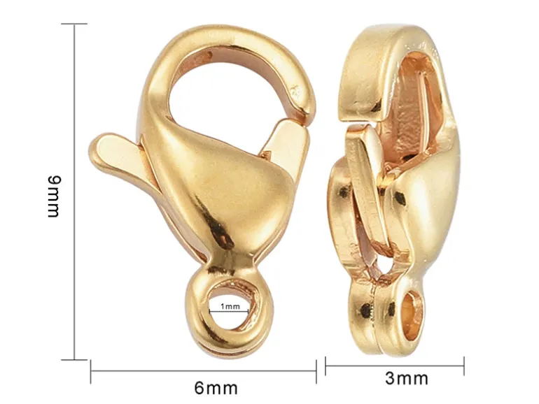 Lot de 10 fermoirs mousquetons - Doré à l'or fin 24K - éco pack - 9 x 6 mm