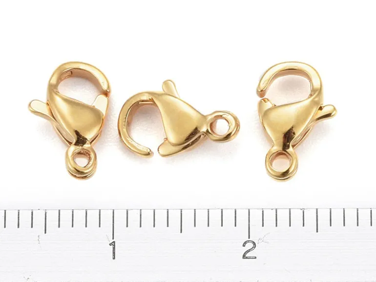 Lot de 10 fermoirs mousquetons - Doré à l'or fin 24K - éco pack - 9 x 6 mm