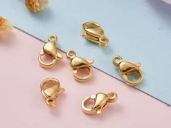 Lot de 10 fermoirs mousquetons - Doré à l'or fin 24K - éco pack - 9 x 6 mm
