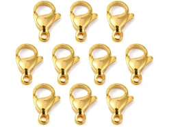 Lot de 10 fermoirs mousquetons - doré à l'or fin 24K - éco pack - 11 x 7 mm