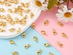 Lot de 10 fermoirs mousquetons - doré à l'or fin 24K - éco pack - 11 x 7 mm