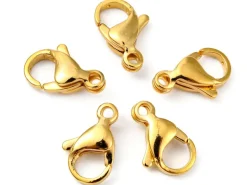 Lot de 10 fermoirs mousquetons - Doré à l'or fin 24K - éco pack - 13 x 8 mm