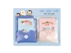 Lot de 2 Mini blocs mémo pochettes Twins - Bleu et blanc