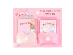 Lot de 2 Mini blocs mémo pochettes Twins - Rose et blanc