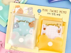 Lot de 2 Mini blocs mémo pochettes Twins - Rose et blanc