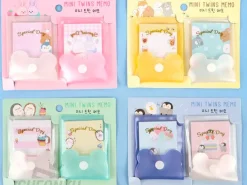 Lot de 2 Mini blocs mémo pochettes Twins - Vert et blanc