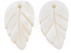 Lot de 5 pendentifs feuille en coquillage nacré - 22 x 12 mm