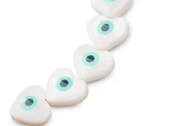 Lot de 5 perles cœur avec œil - Coquillage nacré - 10 mm