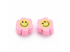 Lot de 20 perles en pâte polymère - Fleur émoticône - Rose perle