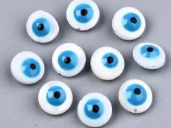 Lot de 5 perles œil bleu émaillé - Coquillage nacré - 8 mm