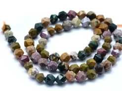 Lot de 10 perles naturelles géométriques à facettes - 6 mm - Jaspe