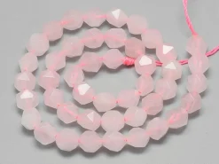 Lot de 10 perles naturelles géométriques à facettes - 6 mm - Quartz rose