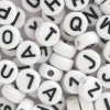 Lot de 200 perles rondes - Lettres alphabet noires
