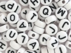 Lot de 200 perles rondes - Lettres alphabet noires