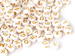 Lot de 200 perles rondes - Lettres alphabet dorées