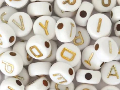 Lot de 200 perles rondes - Lettres alphabet dorées