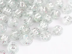 Lot de 200 perles rondes à paillettes - Lettres alphabet argentés