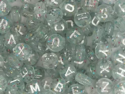Lot de 200 perles rondes à paillettes - Lettres alphabet argentés