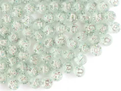 Lot de 200 perles rondes à paillettes - Lettres alphabet argentés