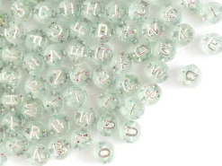 Lot de 200 perles rondes à paillettes - Lettres alphabet argentés
