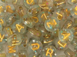 Lot de 200 perles rondes à paillettes - Lettres alphabet dorées
