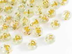Lot de 200 perles rondes à paillettes - Lettres alphabet dorées