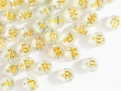 Lot de 200 perles rondes à paillettes - Lettres alphabet dorées