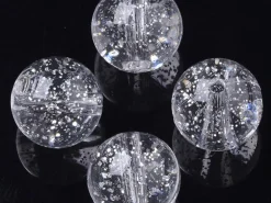 Lot de 50 perles rondes en acrylique transparentes - Pailleté argenté