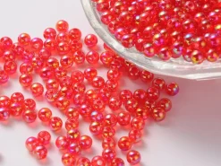 Lot de 50 perles rondes en acrylique transparentes - Rouge