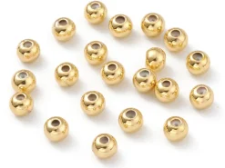 Lot de 5 perles stoppeur - perles avec caoutchouc pour bracelets coulissants - doré à l'or fin 18K - 4 x 3 mm