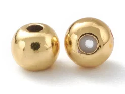 Lot de 5 perles stoppeur - perles avec caoutchouc pour bracelets coulissants - doré à l'or fin 18K - 4 x 3 mm