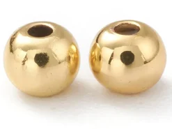Lot de 5 perles stoppeur - perles avec caoutchouc pour bracelets coulissants - doré à l'or fin 18K - 4 x 3 mm