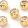 Lot de 5 perles stoppeur - perles avec caoutchouc pour bracelets coulissants - doré à l'or fin 18K- 7 x 5 mm