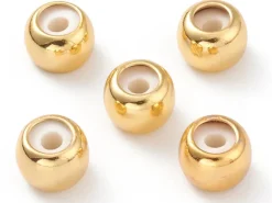Lot de 5 perles stoppeur - perles avec caoutchouc pour bracelets coulissants - doré à l'or fin 18K- 7 x 5 mm
