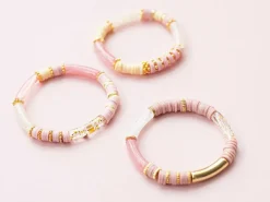 Lot de 5 perles tubes - Imitation naturelle marbre 6 mm - Rose