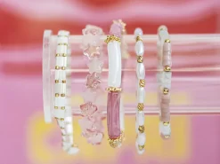 Lot de 5 perles tubes - Imitation naturelle marbre 6 mm - Rose