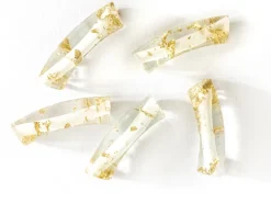 Lot de 5 perles tubes transparentes 6 mm - Feuille dorée