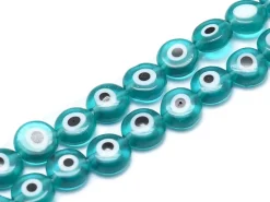 Lot de 20 petites perles en verre - œil turc turquoise - 6 x 3 mm
