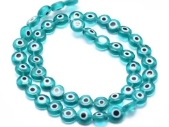 Lot de 20 petites perles en verre - œil turc turquoise - 6 x 3 mm