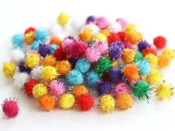 Lot de 100 pompons à fils métalliques de couleur vives - 1,5 cm