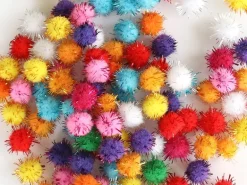 Lot de 100 pompons à fils métalliques de couleur vives - 1,5 cm
