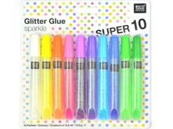 Lot de 10 stylos colle paillettes - glitter glue - couleurs pop