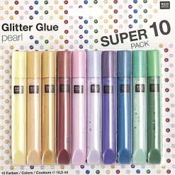 Lot de 10 stylos glitter glue - colle paillettes - couleurs nacrées