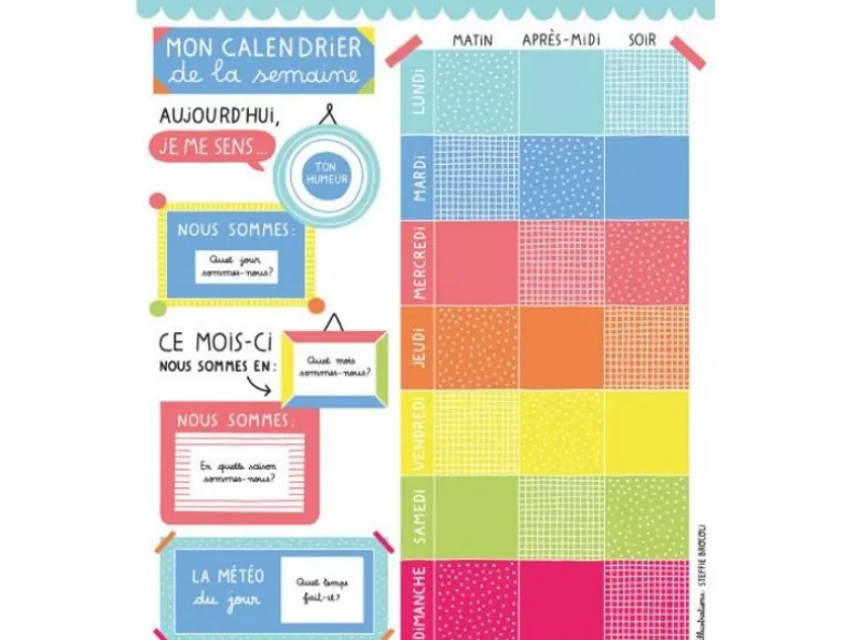 Ma première pochette d'aimants - Calendrier de la semaine