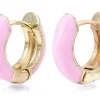 Paire de boucle d'oreille huggie - Émaillé et doré à l'or fin - Rose pâle