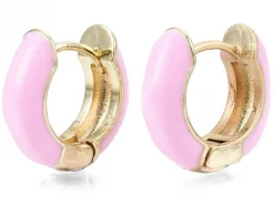 Paire de boucle d'oreille huggie - Émaillé et doré à l'or fin - Rose pâle