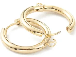 Paire de boucles d'oreilles huggie avec anneau - doré à l'or fin 24 k - 25 x 23 mm