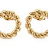 Paire de boucles d'oreilles puces - Rond torsadé - Doré à l'or fin 14k - 16 mm