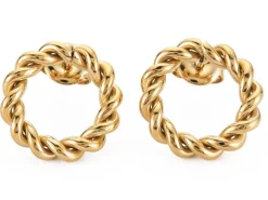 Paire de boucles d'oreilles puces - Rond torsadé - Doré à l'or fin 14k - 16 mm